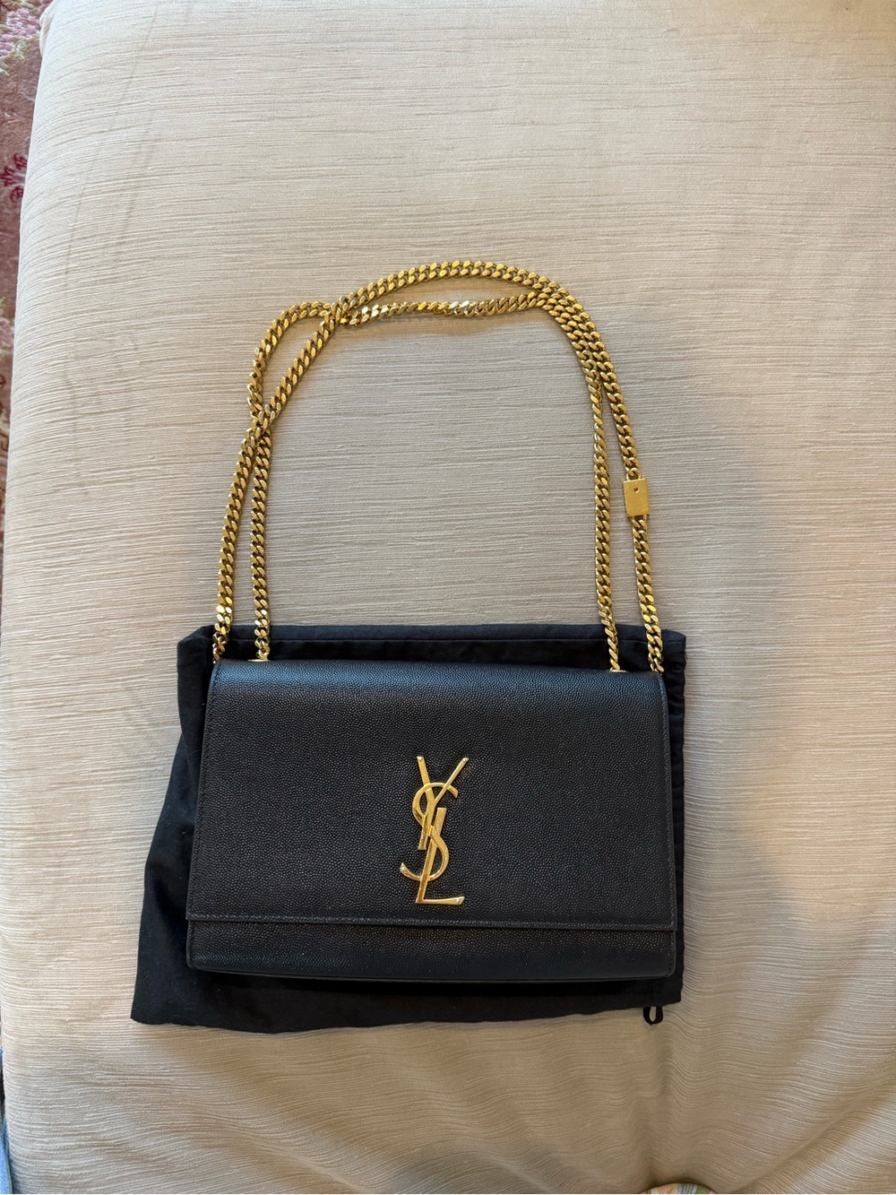 YSL Kate Black Grain De Pudre Leather Gold Chain Bag